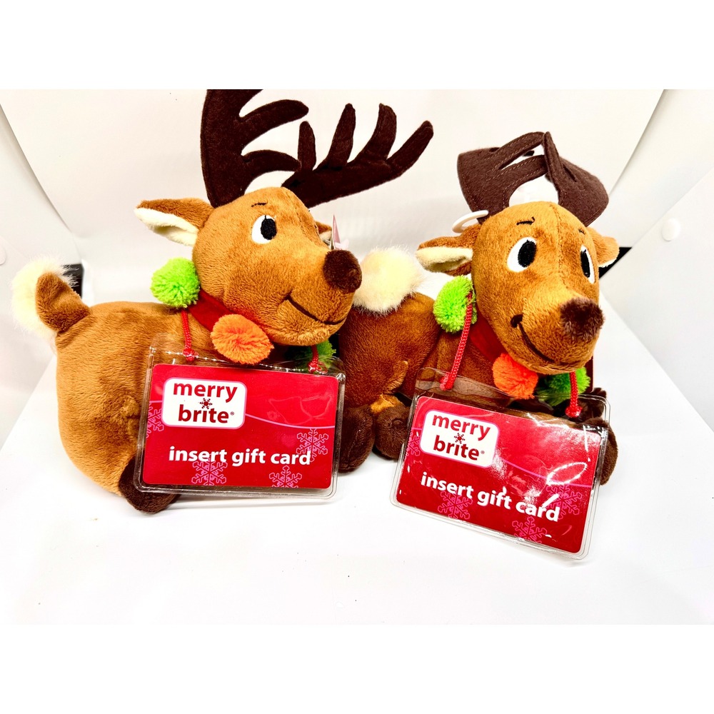 Merry Brite Reindeer Plush Gift Card Holder 8in Christmas Dan Dee 2 Pack NWT